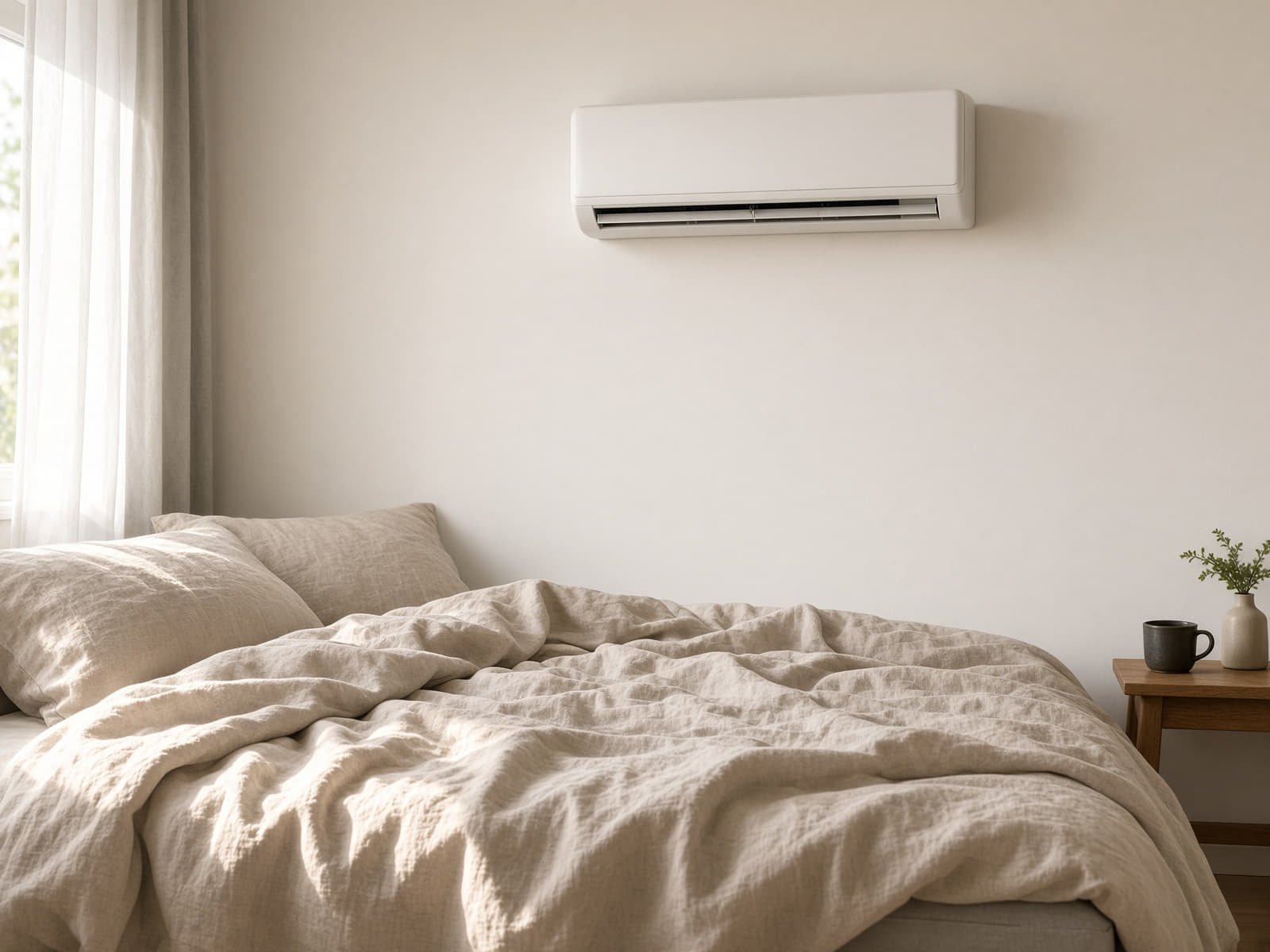 Bedroom with a wall-mounted split system